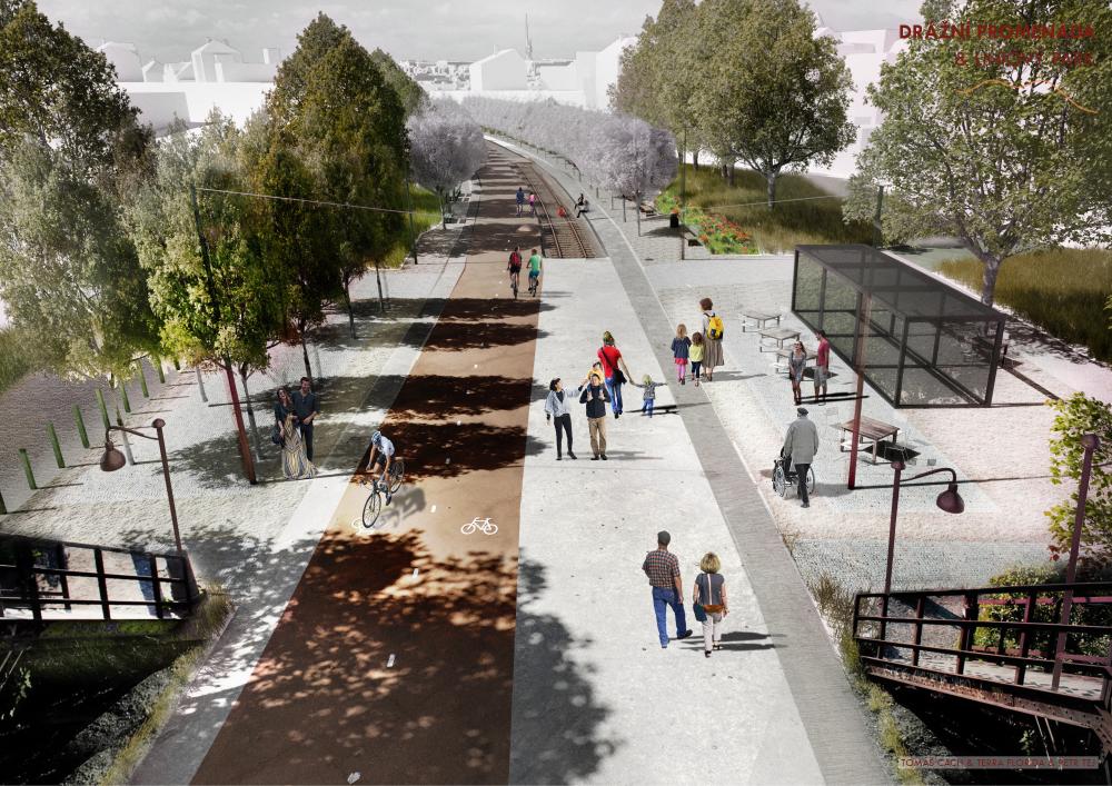 Vizualizace Drážní promenády a liniového parku