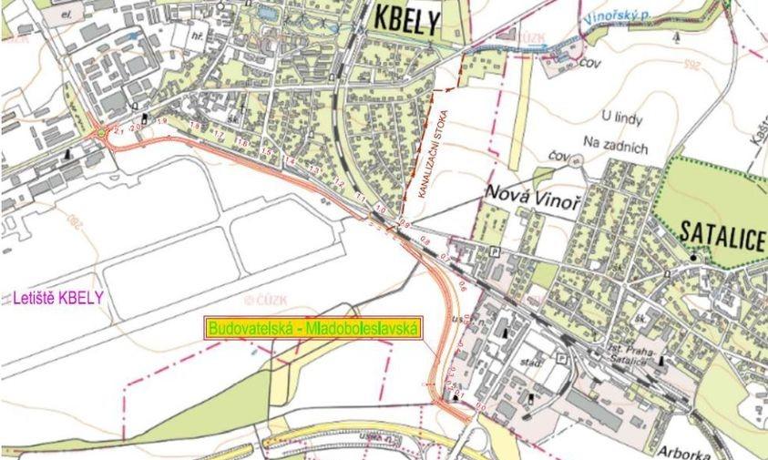 Mapa s vyznačením plánované stavby