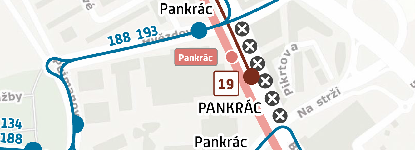 Úsek komunikace Na Pankráci s dopravním onezením