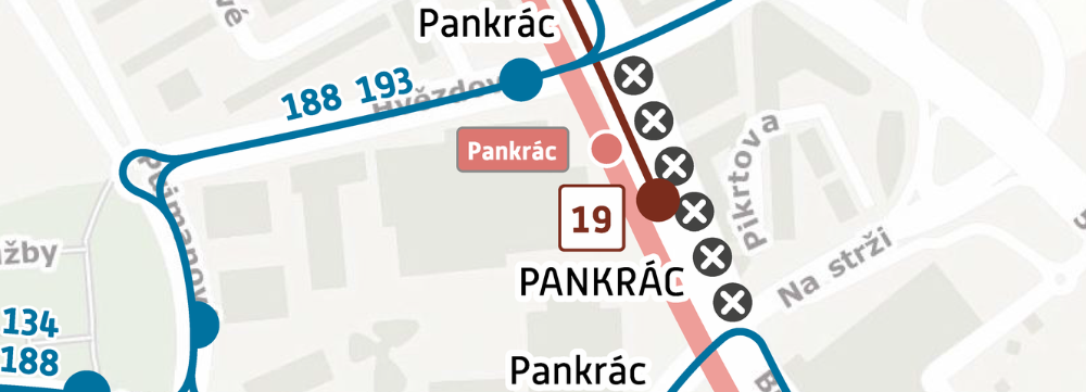 Úsek komunikace Na Pankráci s dopravním onezením